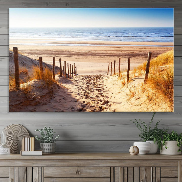 Serene Beach Path Canvas Art, Giclee Canvas Print with Gallery Wrap, Coastal Sand Dunes Wall Art Featuring Canon Print Quality