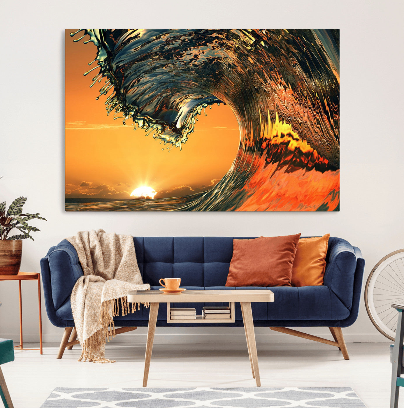 96977-MGV-CV-36X24-Surf Wave Sunset Canvas Wall Art Print, 3-Panel Ocean Coastal Wall Art Print, Ocean Decor for