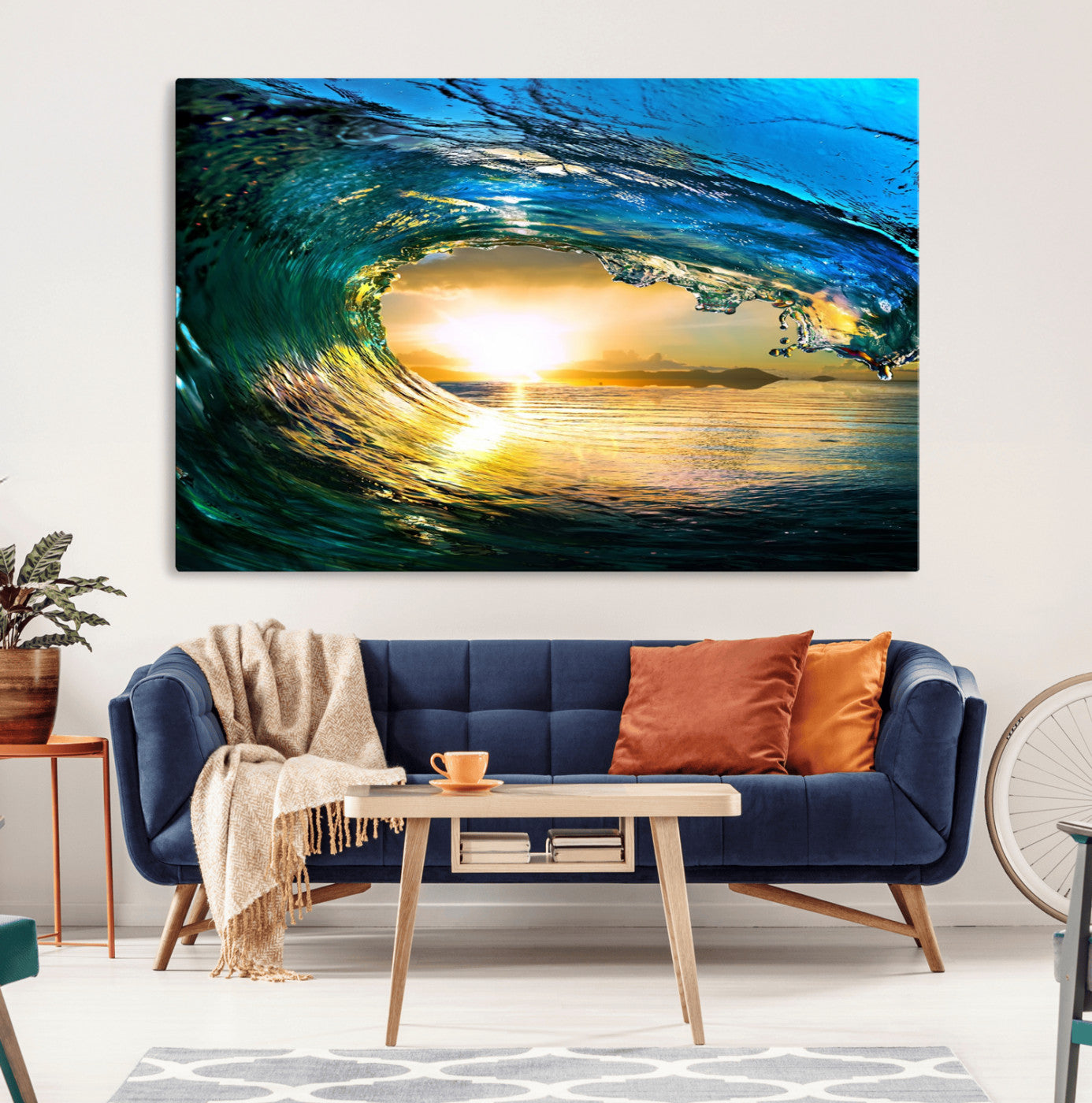 MGV-CV-36X24 - Ocean Wave at Sunset Canvas Art, Large Wall Print of Vibrant Water Waves, Coastal Art for Living Room and Dining Room