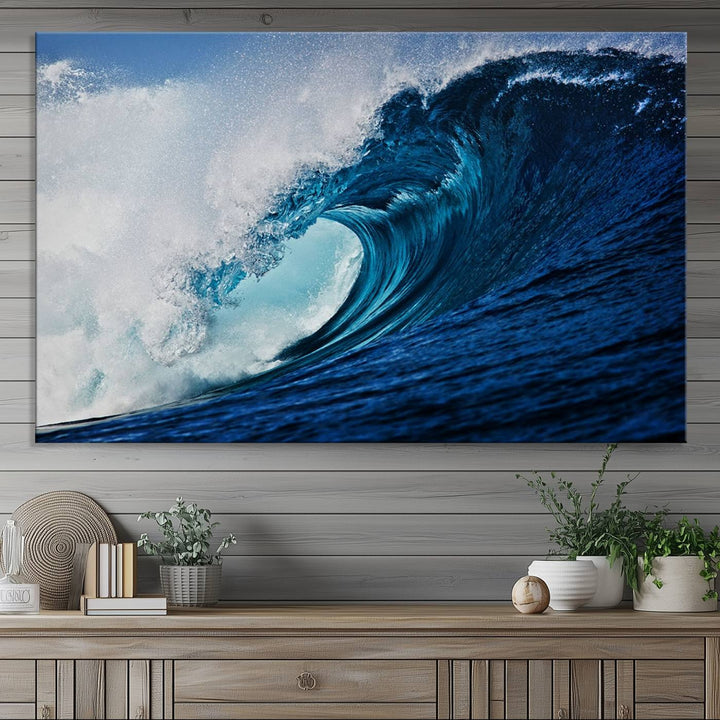 Ocean Wave at Sunset Canvas Art, Large Wall Print of Vibrant Water Waves, Coastal Art for Living Room and Dining Room Decor