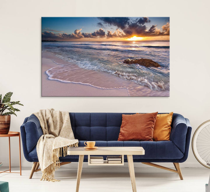 Sea Ocean Sunset Beach Wall Art Canvas Print.