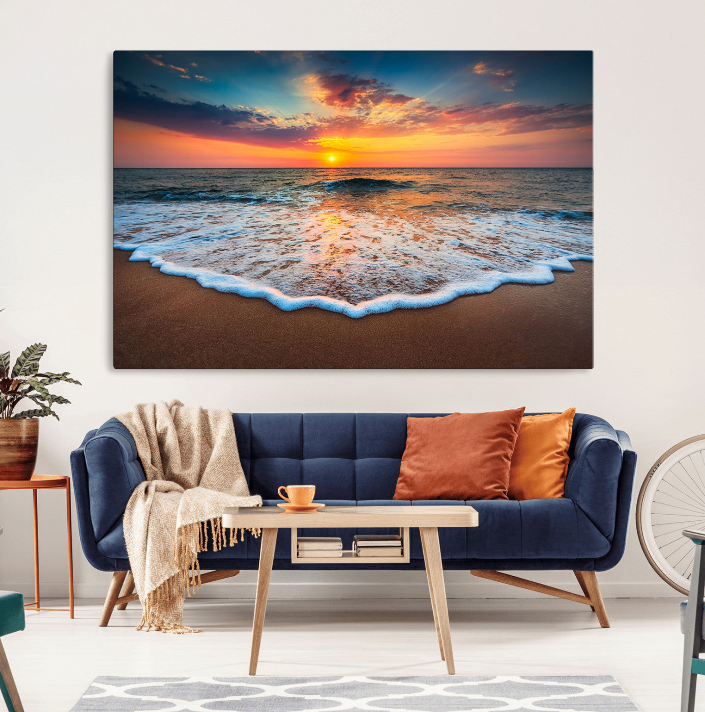 MGV-CV-36X24 - Sunset Beach Canvas Wall Art – Colorful Ocean Waves Triptych – Coastal Decor for Living Room or