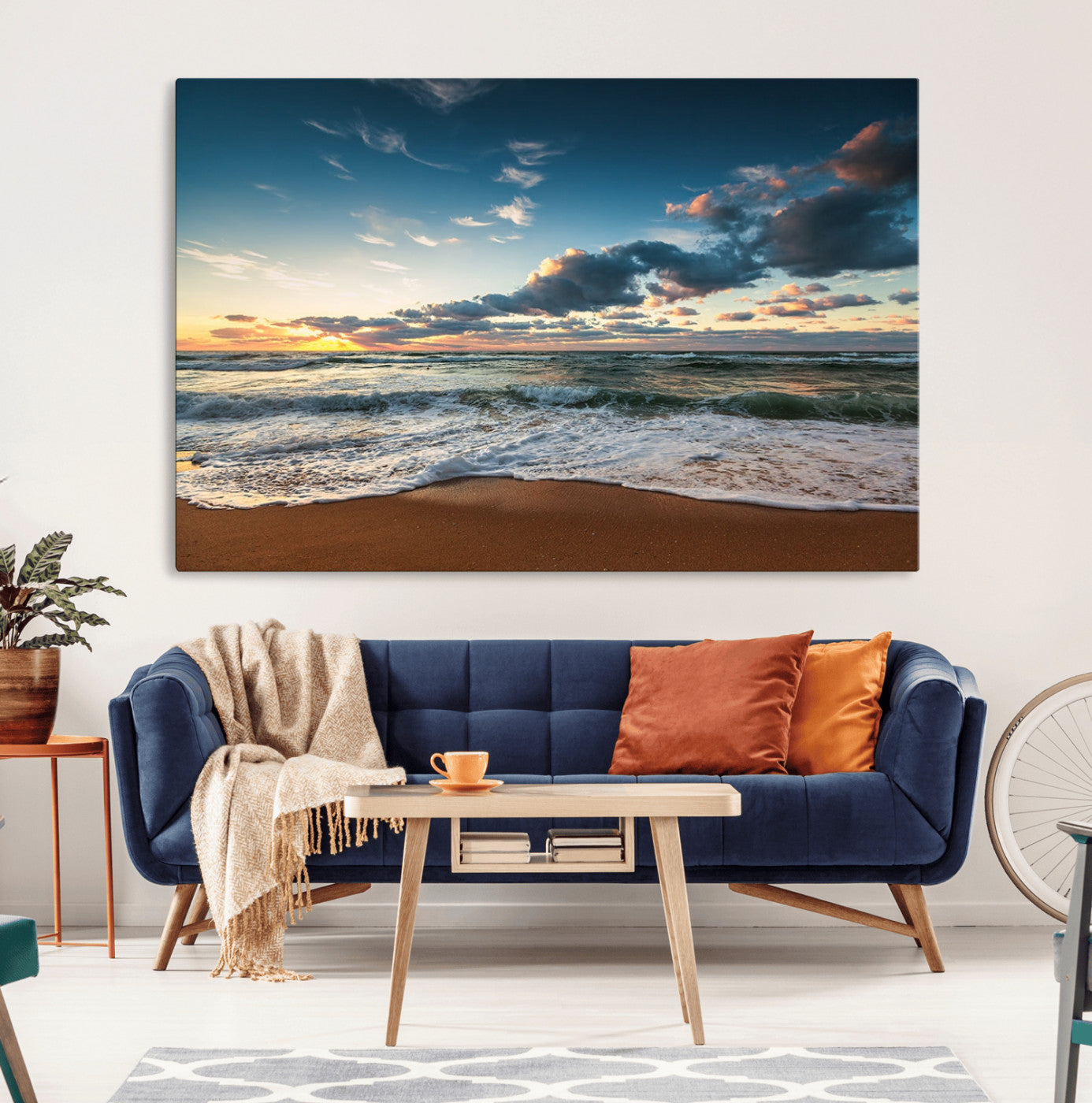 MGV-CV-36X24 - Ocean Beach Wall Art Canvas Print Sunset Artwork Print Coastal Wall Art