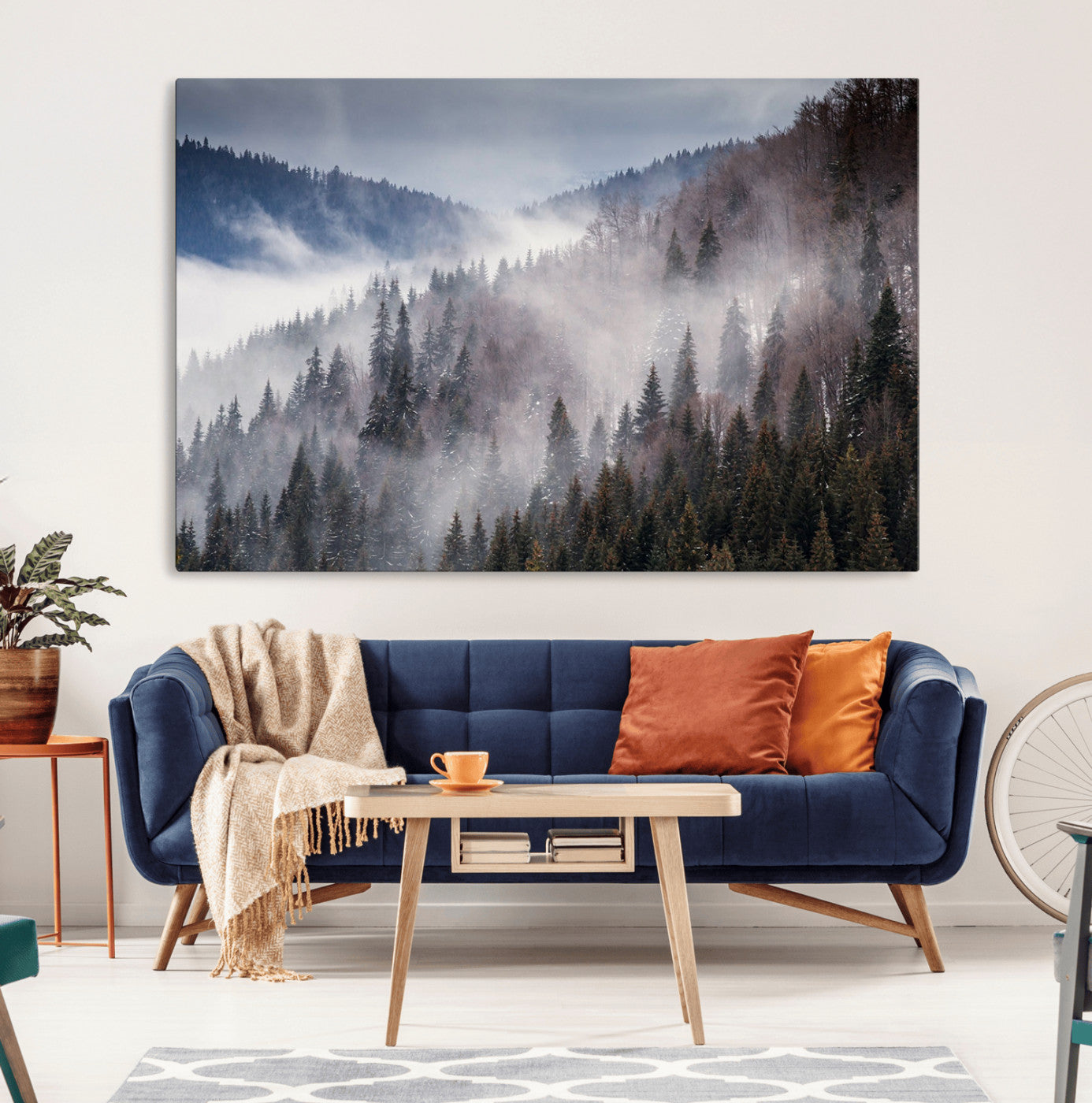 MGV-CV-36X24 - Beautiful Rising Fog in Winter Mountain Landscape- Framed Rising Fog in Winter Mountain Canvas