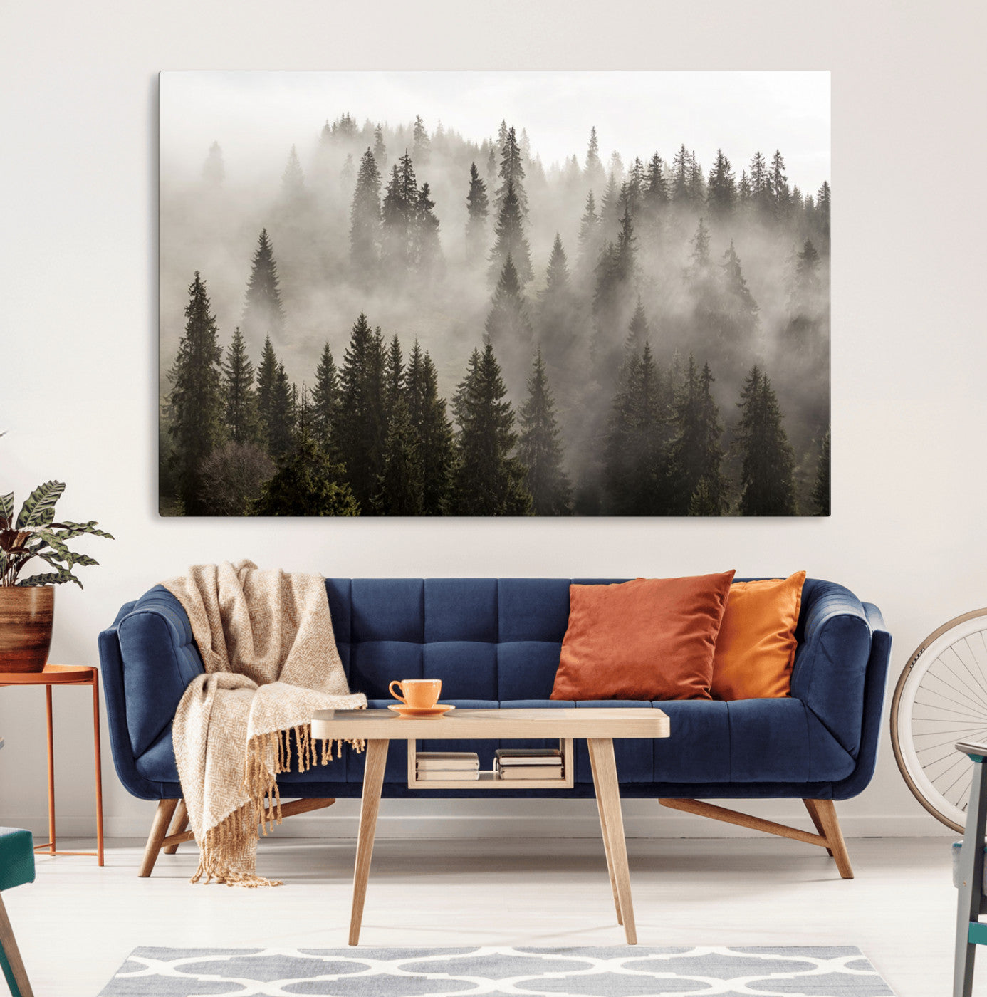 62862-MGV-CV-36X24-Foggy Mountain Wall Art | 3-Panel Foggy Forest and Mountain Landscape | Large Giclee Print for