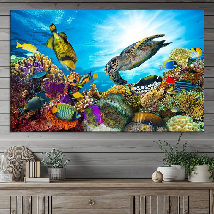 Aquatic Life Sea Turtles Fish Wall Art on canvas, perfect for adding a touch of marine beauty to your space.