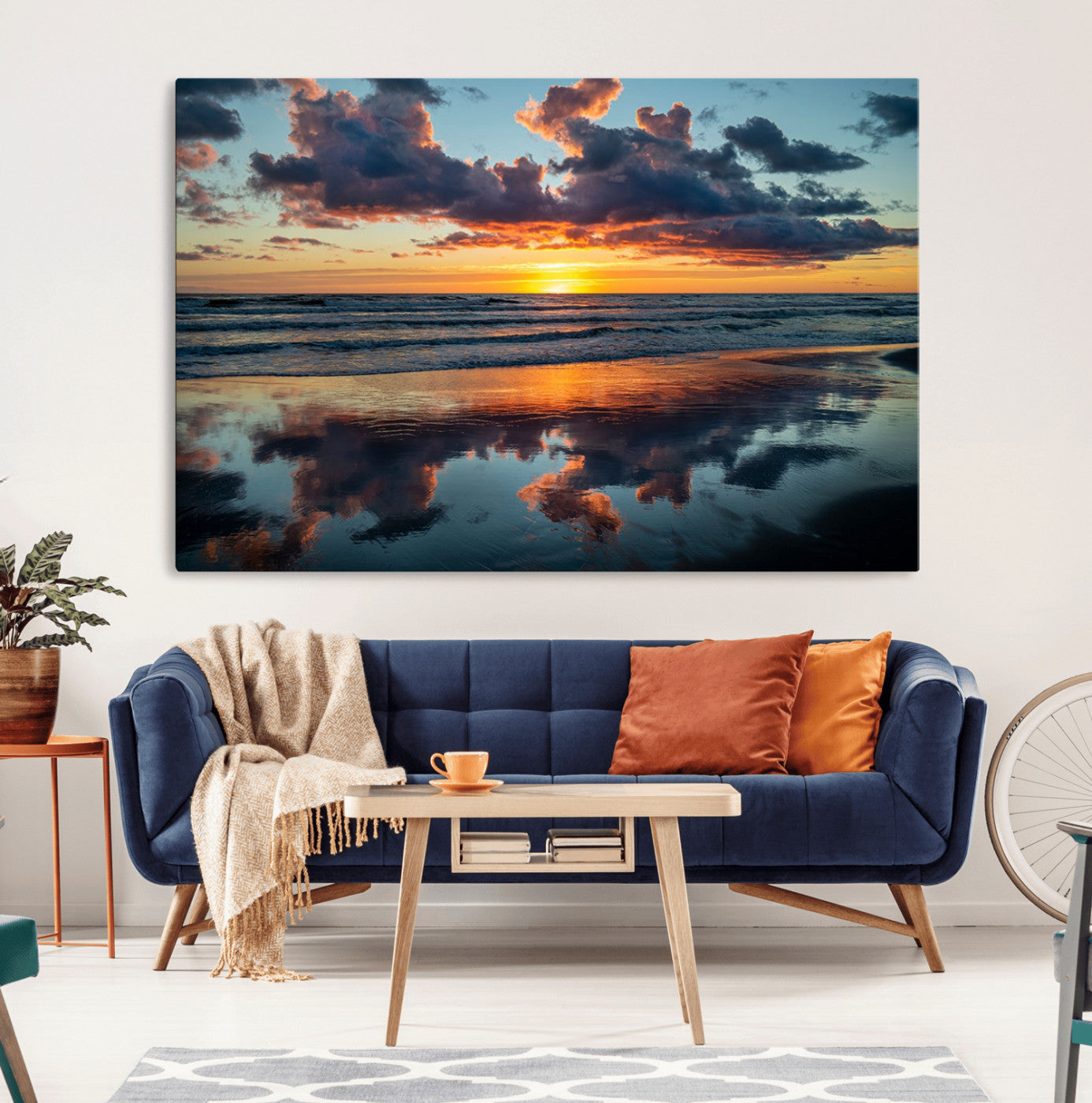 MGV-CV-36X24 - Beach Sunset Print - Stunning Ocean Canvas Artwork with Sunset Reflection Design for Elegant Home or