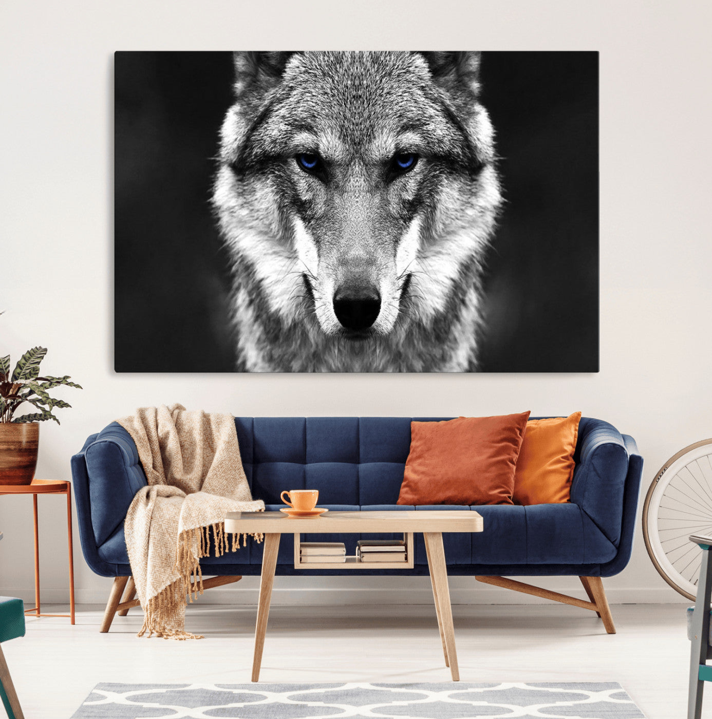 95933-MGV-CV-36X24-Black and White Wild Wolf Wall Art Canvas Print
