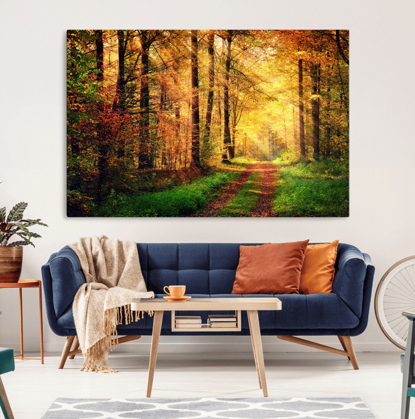 MGV-CV-36X24 - Sunlight Through Trees Wall Art Canvas Print - Autumn Forest Wall Art Canvas Print