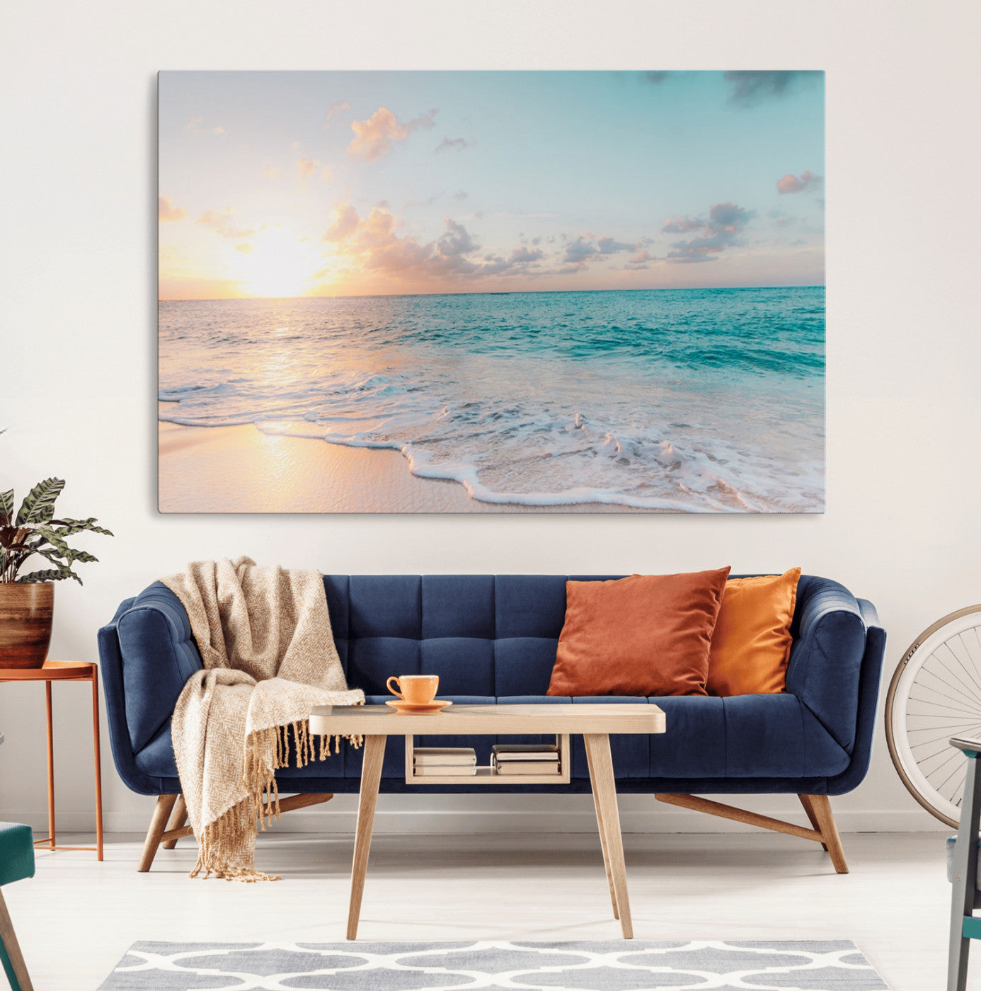 MGV-CV-36X24 - Tranquil Ocean Beach Sunset Canvas Wall Art | 3-Panel Coastal Decor