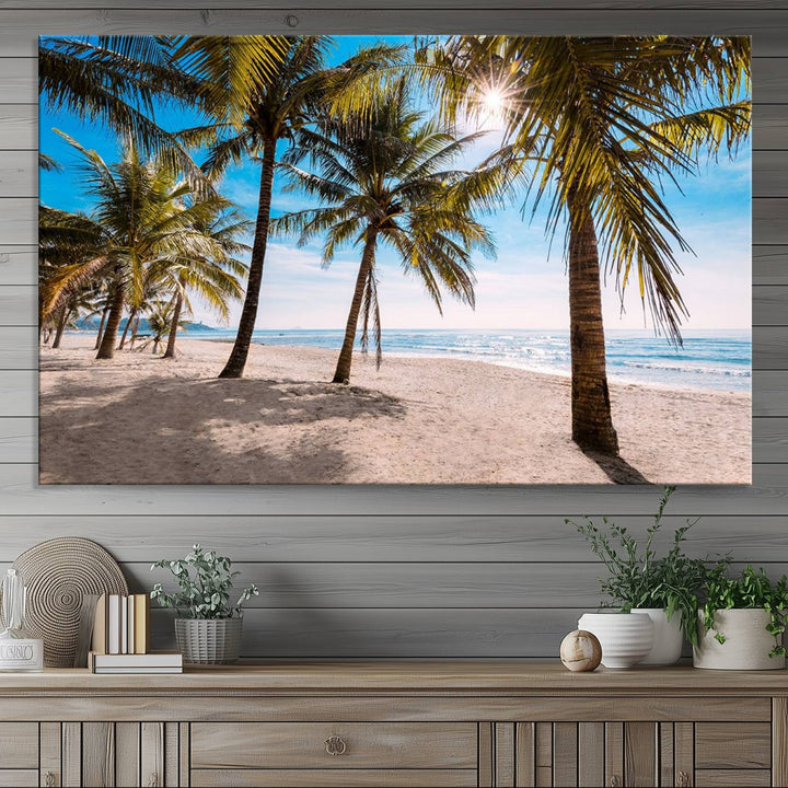 The Palm Beach Tropical Island Canvas Print is perfect wall art for a sunny beach vibe.