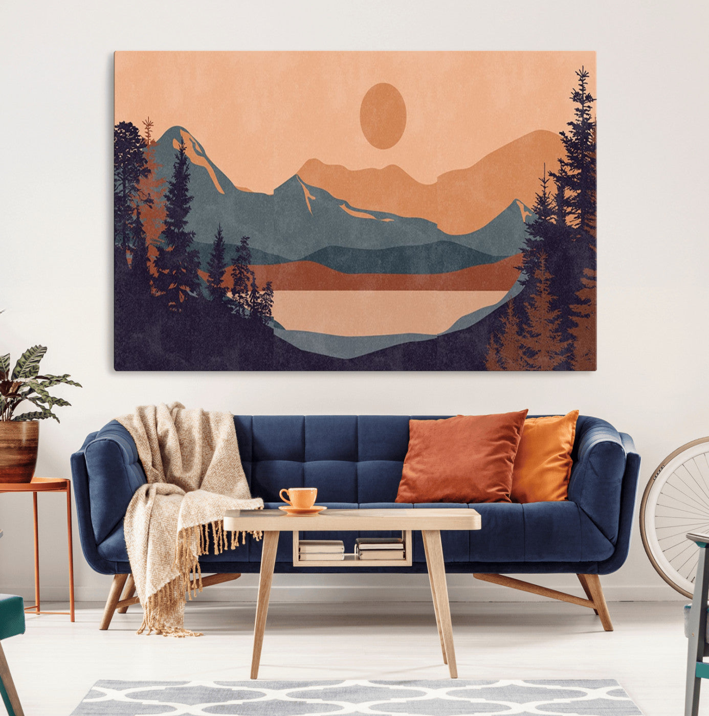 62795-MGV-CV-36X24-Modern Boho Sunset Canvas Print, Mountain Landscape Triptych – Giclée Canvas Art Print for Living