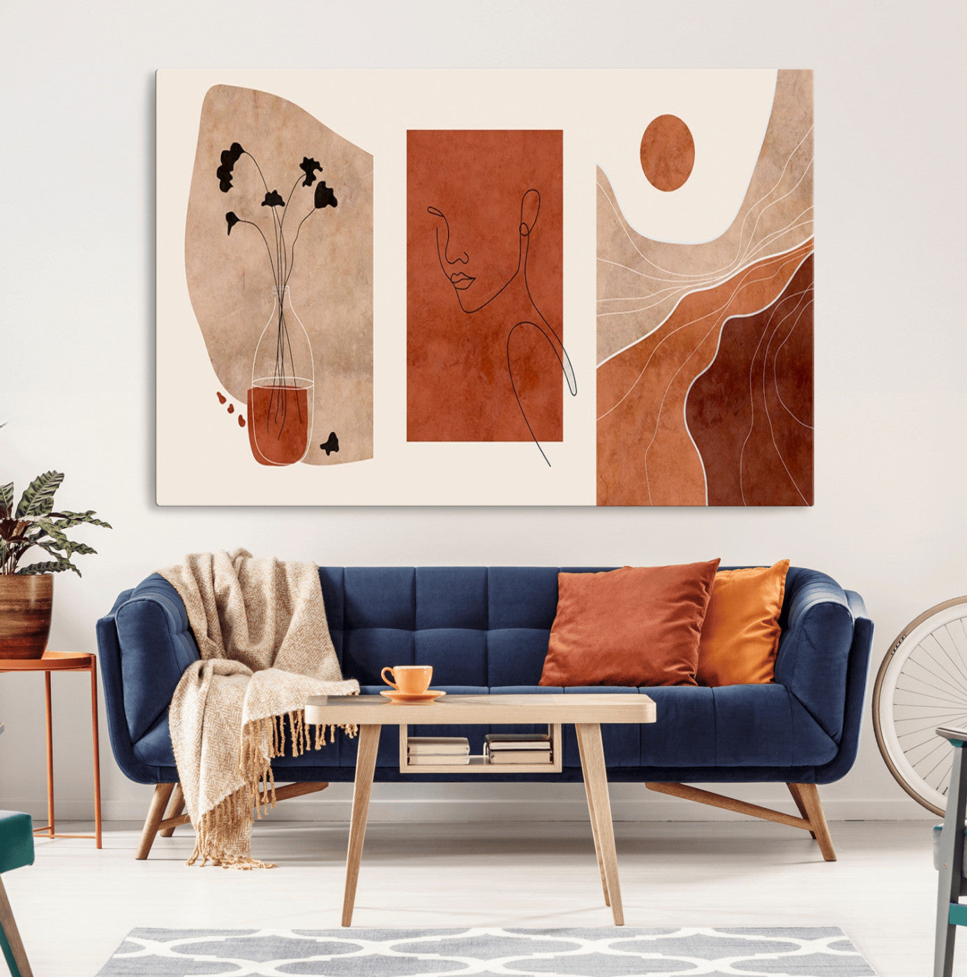 MGV-CV-36X24 - Boho Sunset Mountain Canvas Print, Modern Boho Sunset Mountain Landscape Triptych – Giclée Canvas