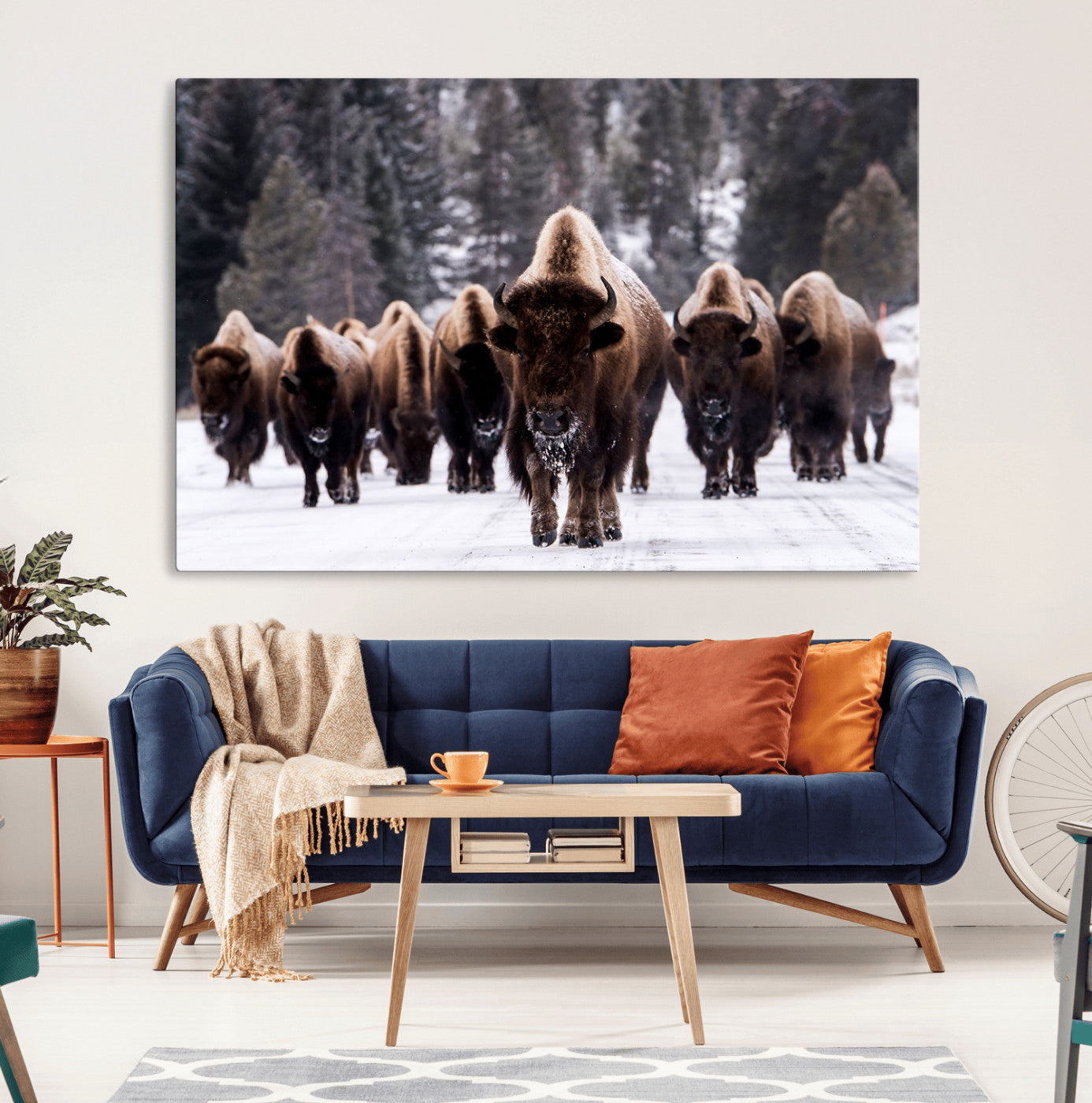 MGV-CV-36X24 - Bison Wall Art Canvas Print- Bison Herd Canvas Wall Art – Majestic Wildlife Photography – Framed and