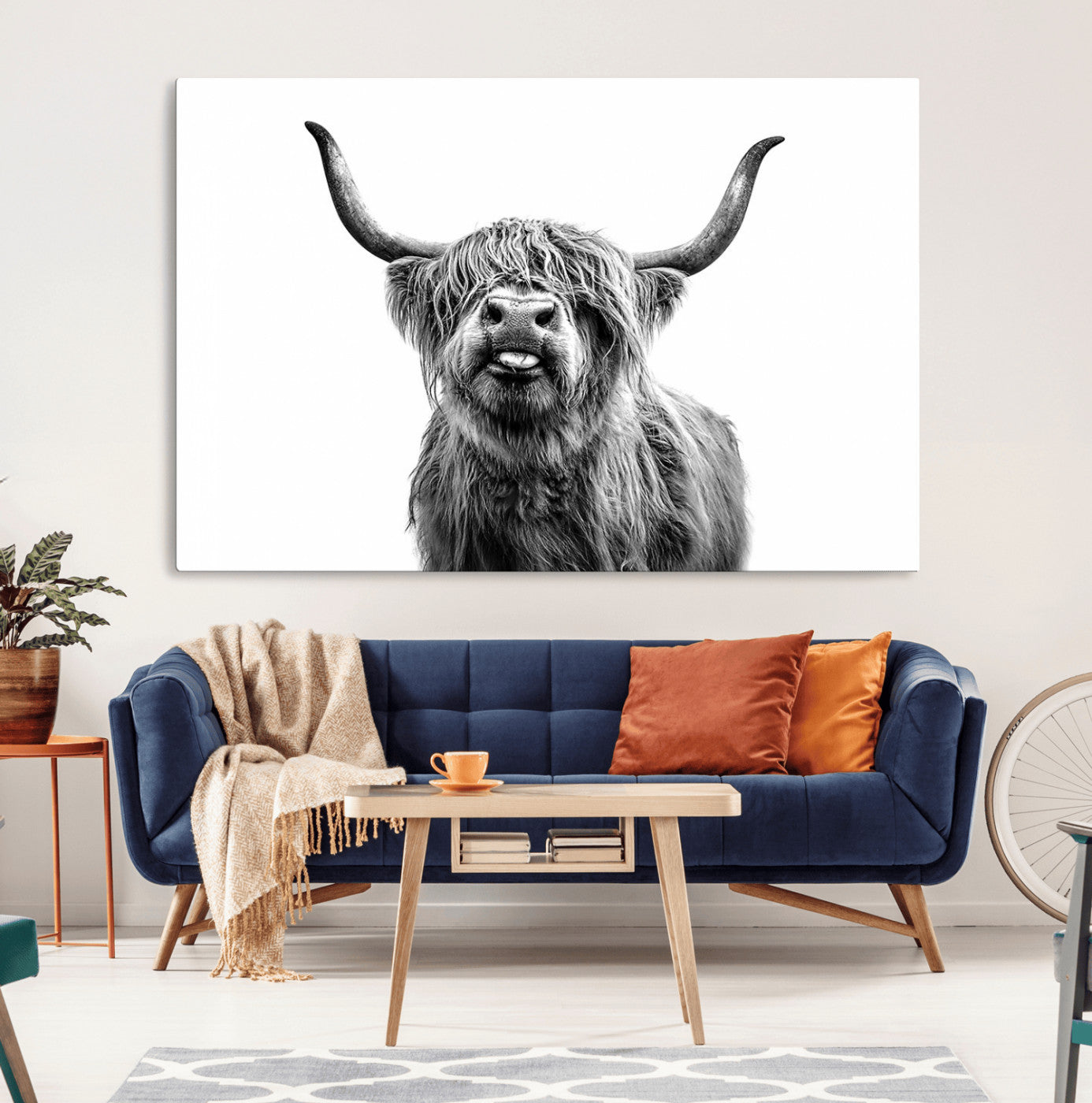 MGV-CV-36X24 - Fanny Scottish Highland Cow Cattle Art Print Farmhouse Wall Art Canvas Print