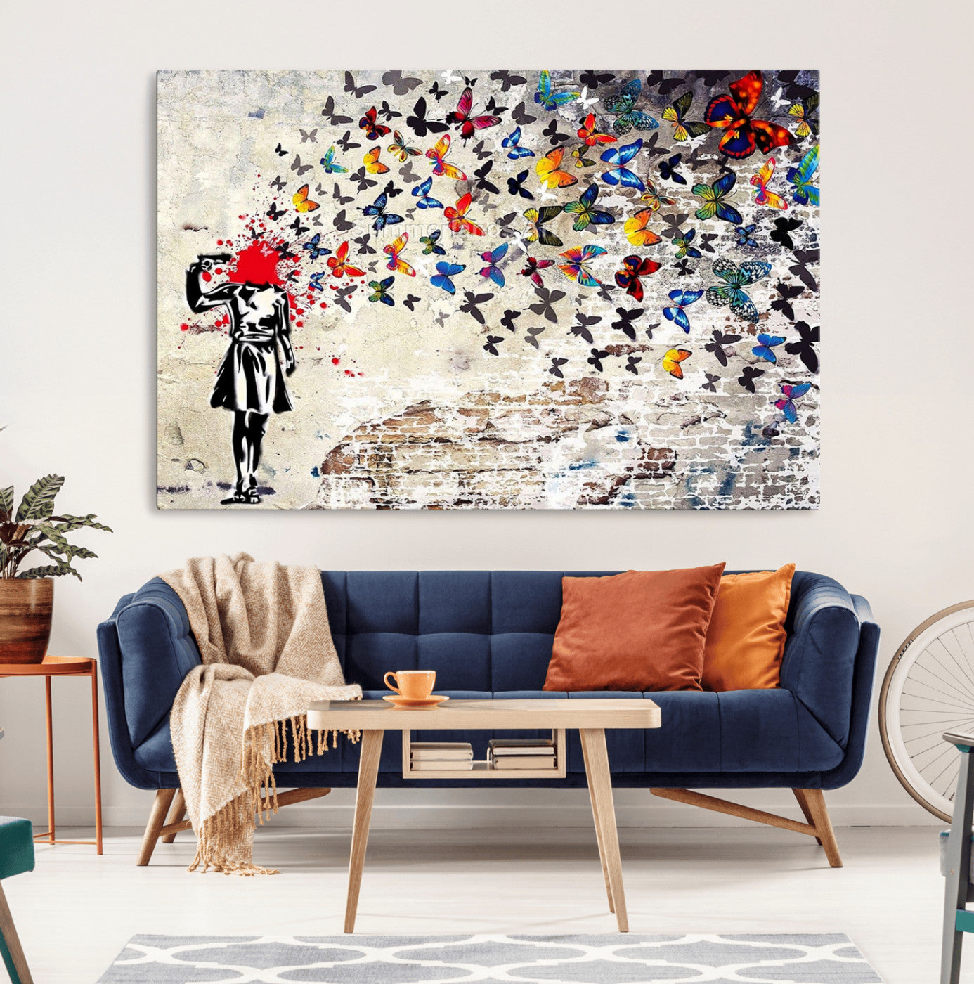 88654-MGV-CV-36X24-Banksy Art Butterfly Girl Explosion Canvas Art – Vibrant Urban Graffiti for Modern Interiors - Ready