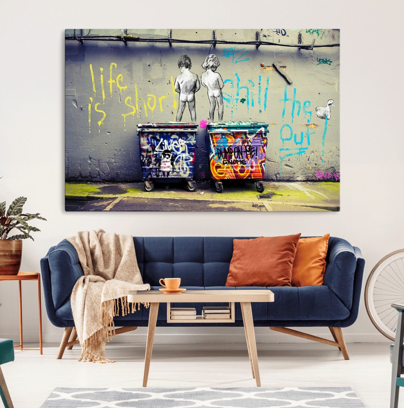 MGV-CV-36X24 - Banksy Life is Short Wall Art - Iconic Graffiti Art on Framed Ready-to-Hang Canvas - Street Art