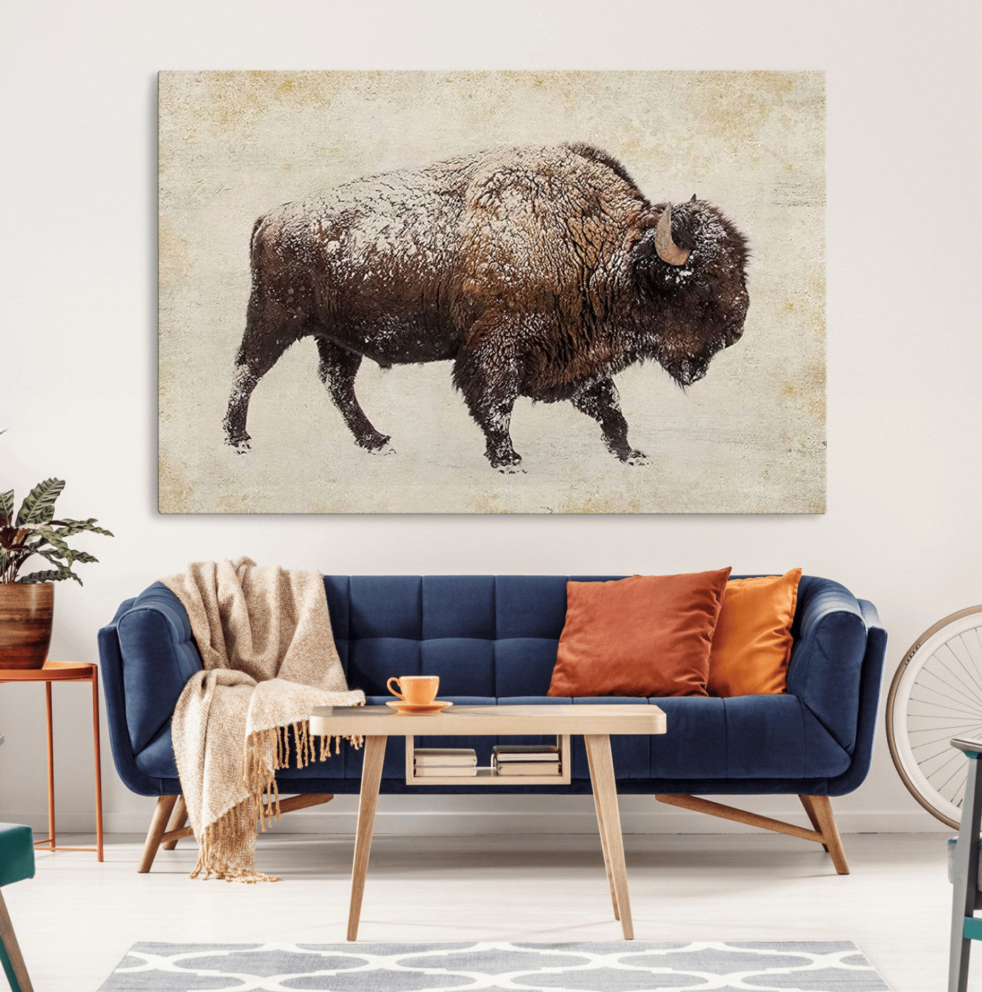 MGV-CV-36X24 - Buffalo Wall Art, Western Bison Canvas Print, Rustic Buffalo Art for Cowboy Western Decor, Large Multi-Panel Giclee Canvas for Farmhouse Wall Decor