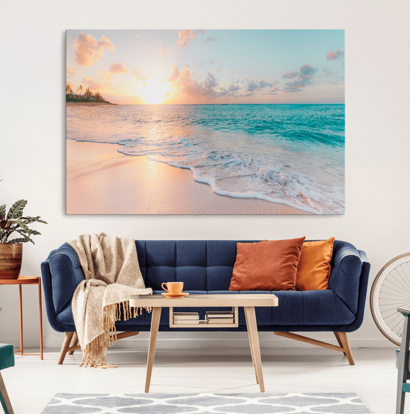 36554-MGV-CV-36X24-Beach Sunrise Wall Art, Coastal Seascape Canvas Print, Ocean Wave Multi-Panel Giclee, Coastal Sunset