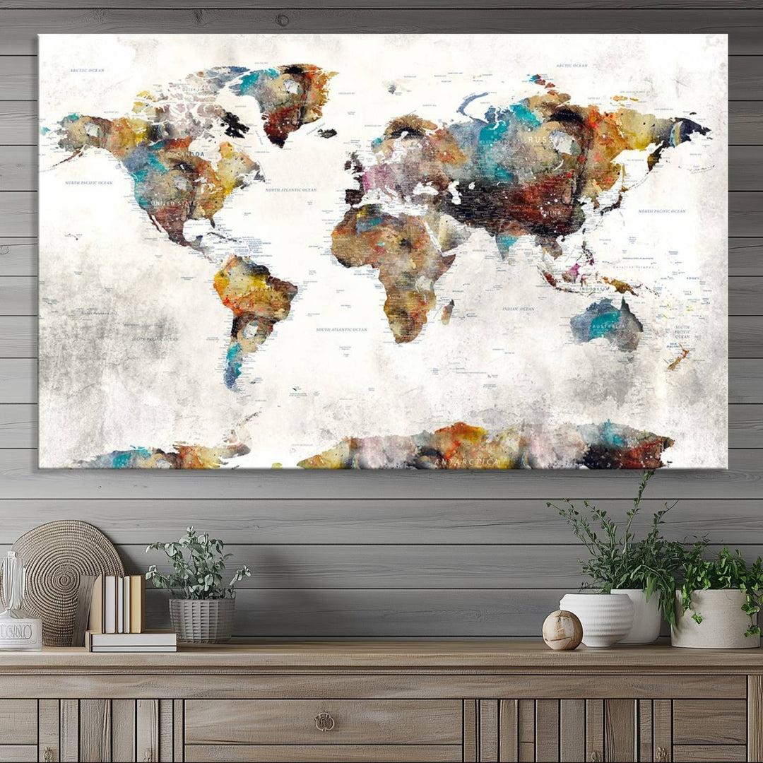 The Colorful World Map Wall Art Canvas Print adds vibrance to the space, ideal for geography lovers.