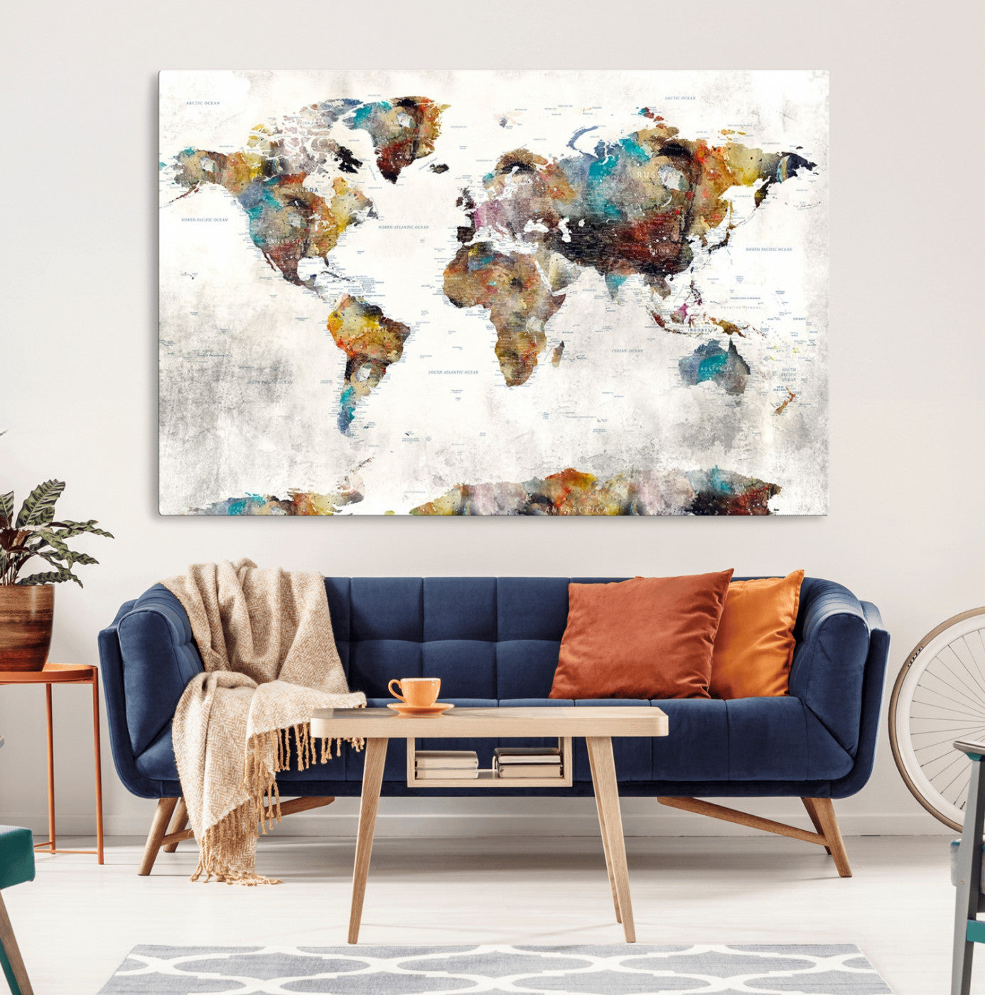 MGV-CV-36X24 - Push Pin World Map Canvas Print – Framed Wall Art for Couples to Track Their Travels – Anniversary