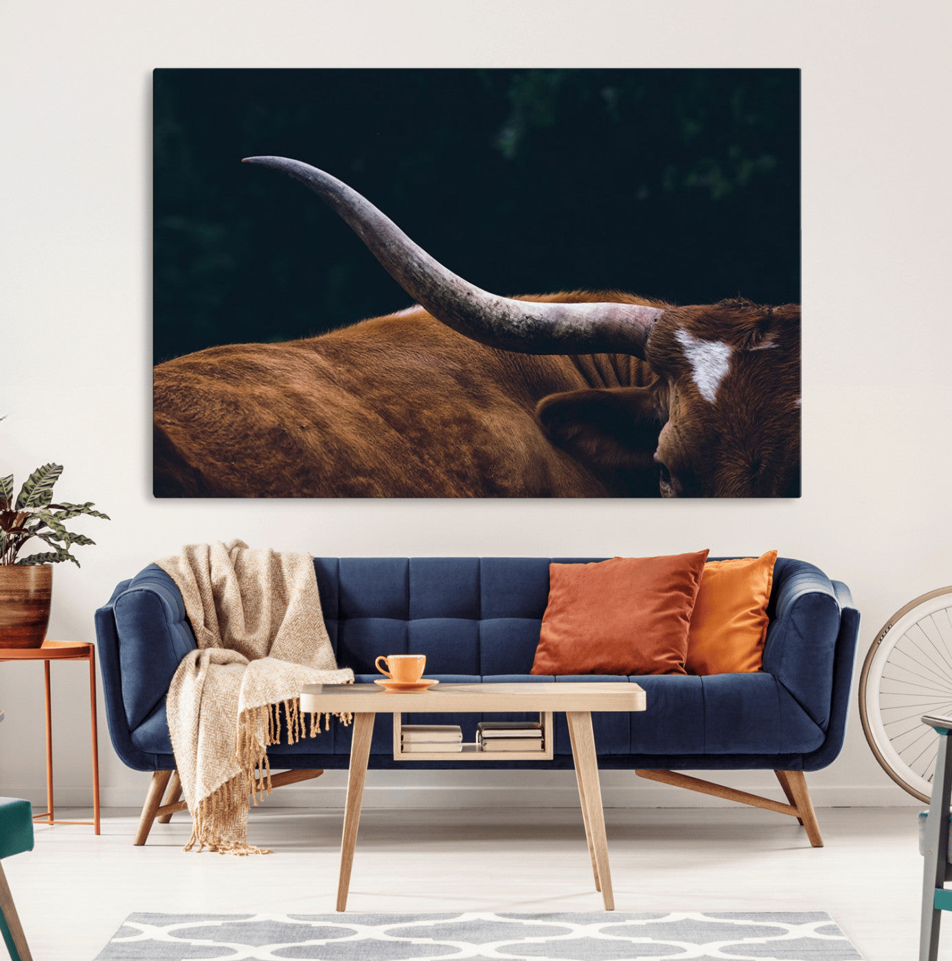 MGV-CV-36X24 - Texas Longhorn Bull Wall Art Canvas Print - Large Framed Canvas Wall Art, Animal Print for Rustic Home or Office Décor, Farmhouse Cabin Wall Decor