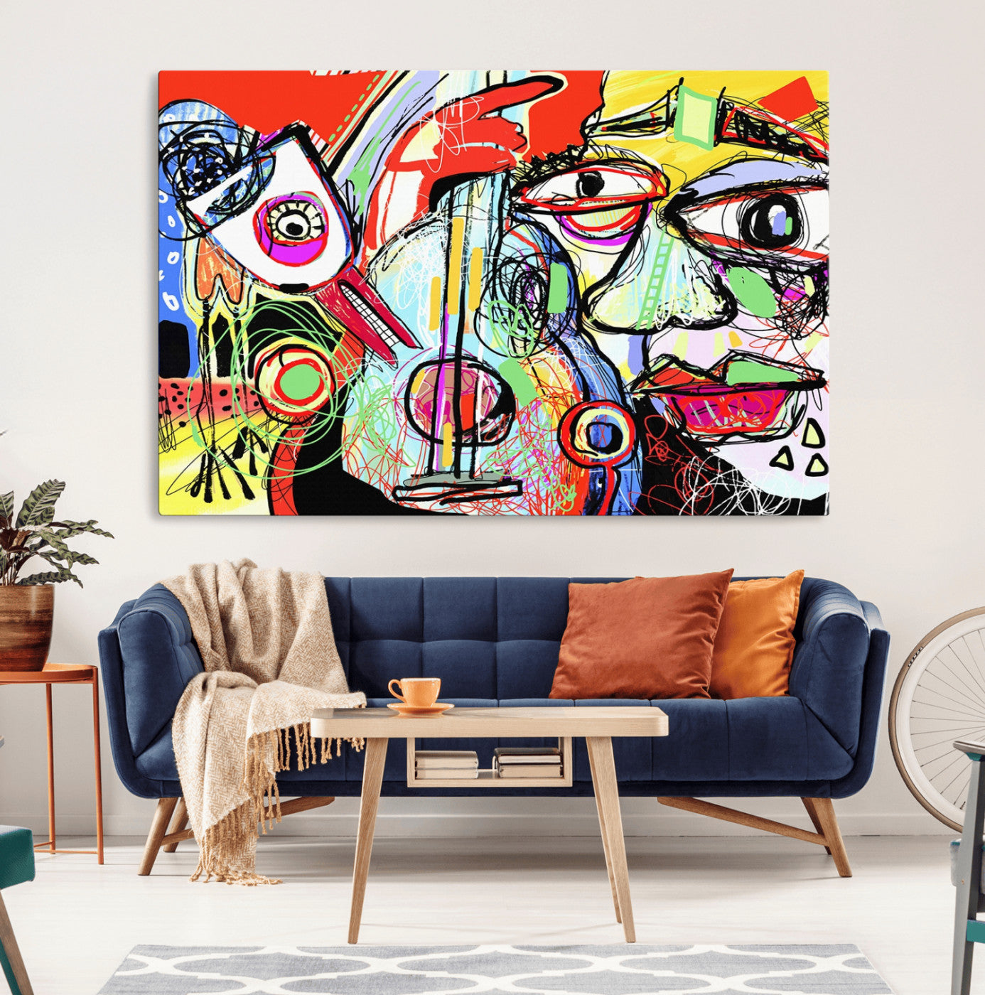 37796-MGV-CV-36X24-Picasso Style Art Abstract Canvas Wall Art Print , Colorful Abstract Artwork