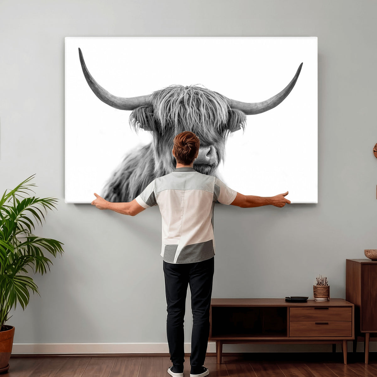75503-_Poster-30x20 - Scottish Highland Cow Cattle Art Print Wall Art Canvas Print for Farmhouse Decor, Framed Scottish