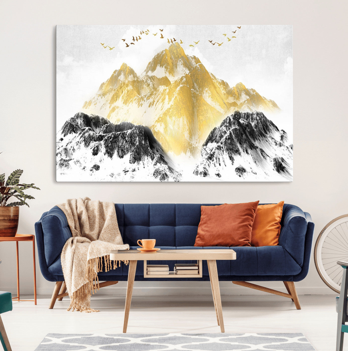 -Golden Mountain Triptych Wall Art Canvas Print, Modern Giclee Canvas Print, Nature Landscape Decor