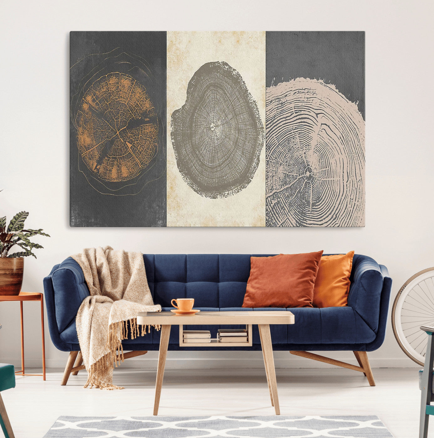 MGV-CV-36X24 - Boho Tree Ring Wall Art, Modern Minimalist Wood Grain Canvas, Tree Slice for Rustic Decor, Farmhouse
