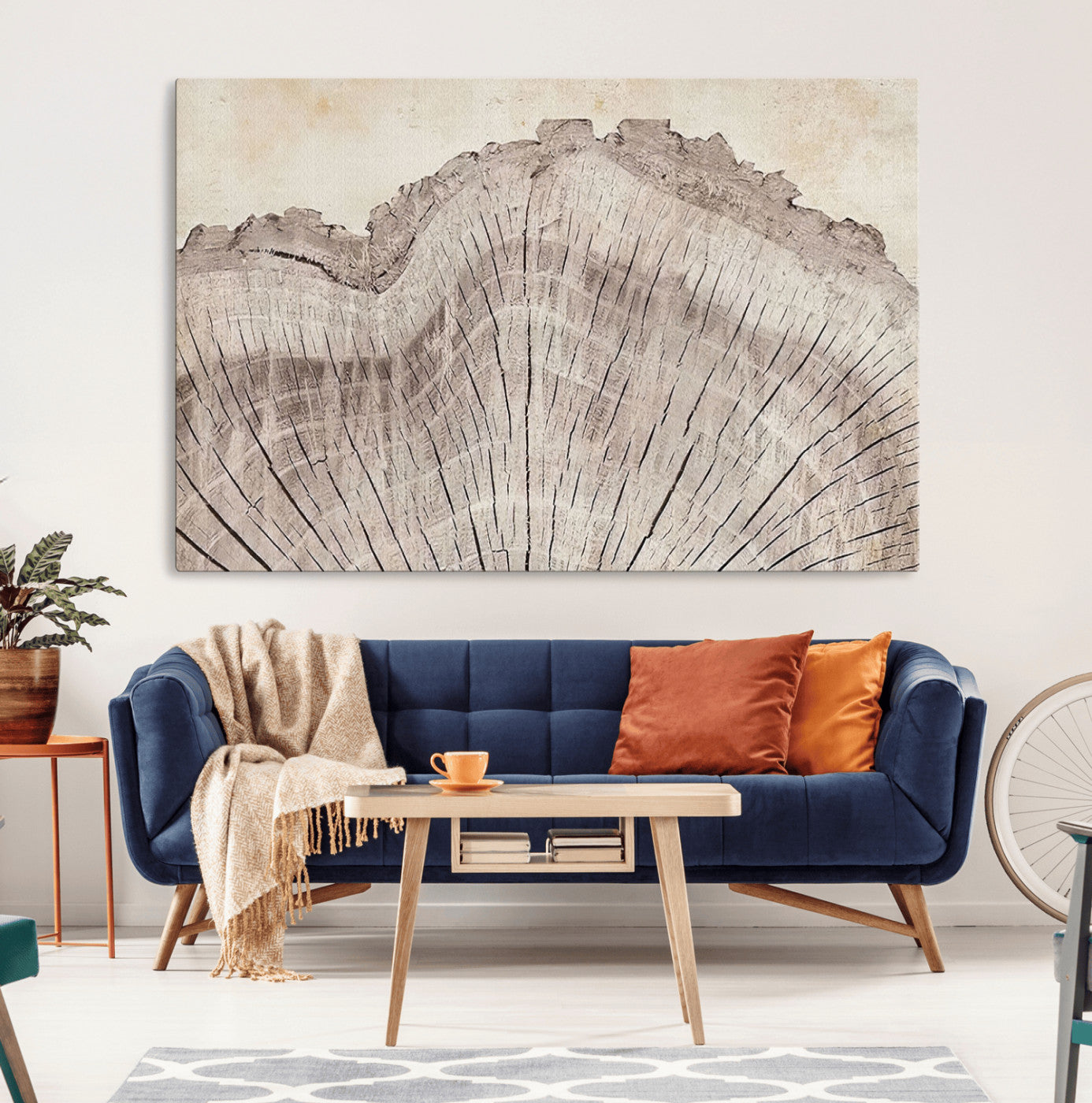 MGV-CV-36X24 - Tree Ring Wall Art Triptych, Rustic Wood Ring Canvas Print, Minimalist Wall Decor for Modern Homes