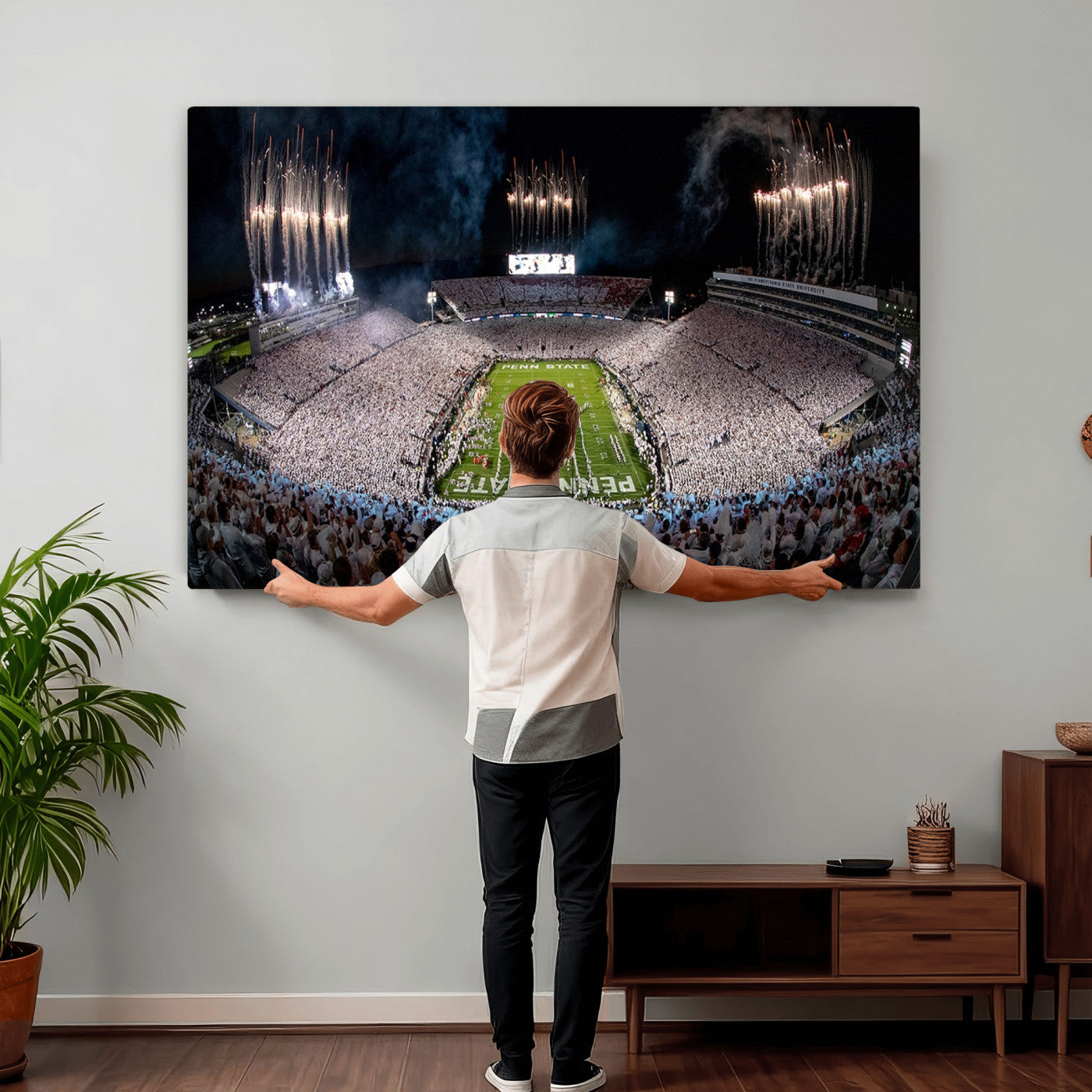 11391-MGV-CV-36X24 - Penn State Football Wall Art Canvas Print – Framed Stadium Game Day Sports Team Spirit Artwork for Home, Office