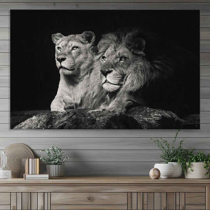 The Lion Couple Canvas Wall Art Print hangs prominently.