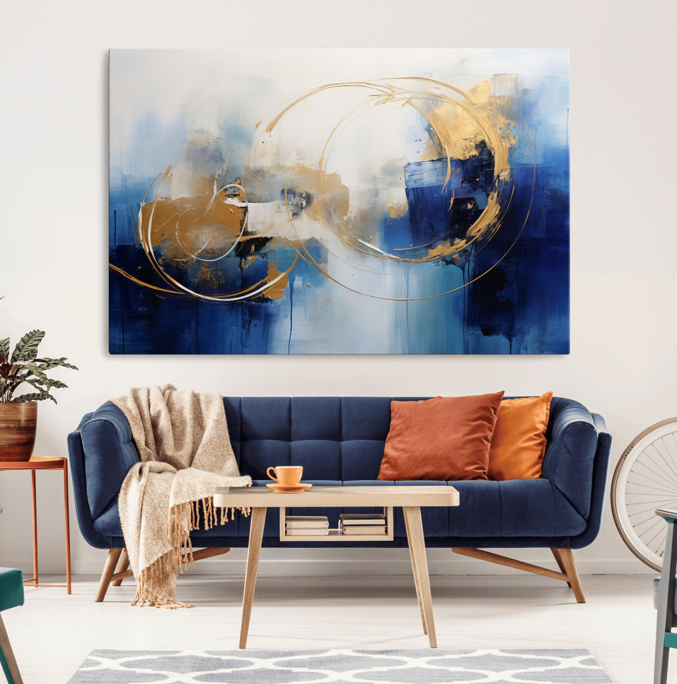 MGV-CV-36X24 - Navy Blue Abstract Wall Art Canvas Print