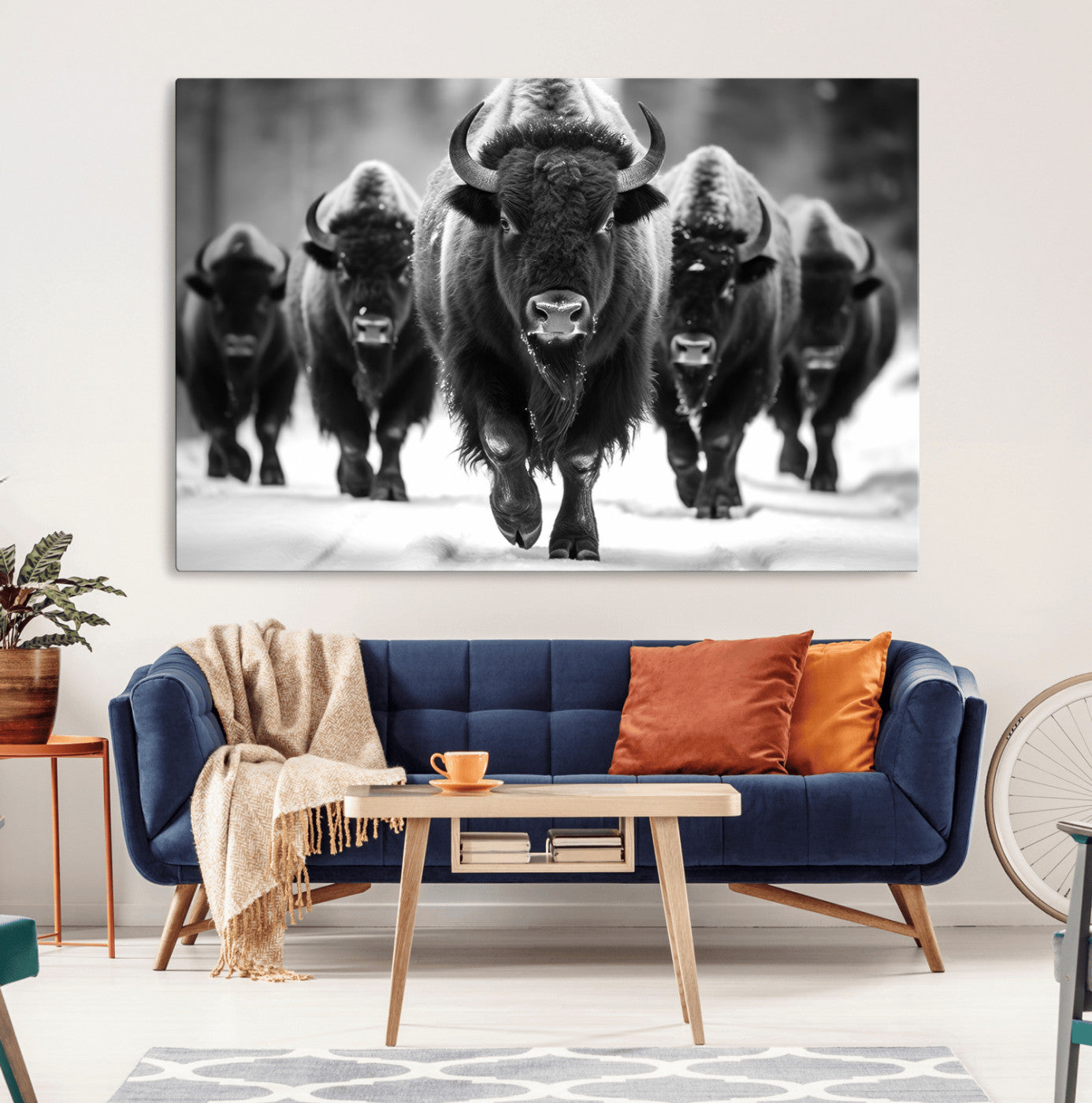 MGV-CV-36X24 - American Bison Art | Buffalo Herd Wall Art Canvas Print, BW American Bison Herd Wall Art Canvas