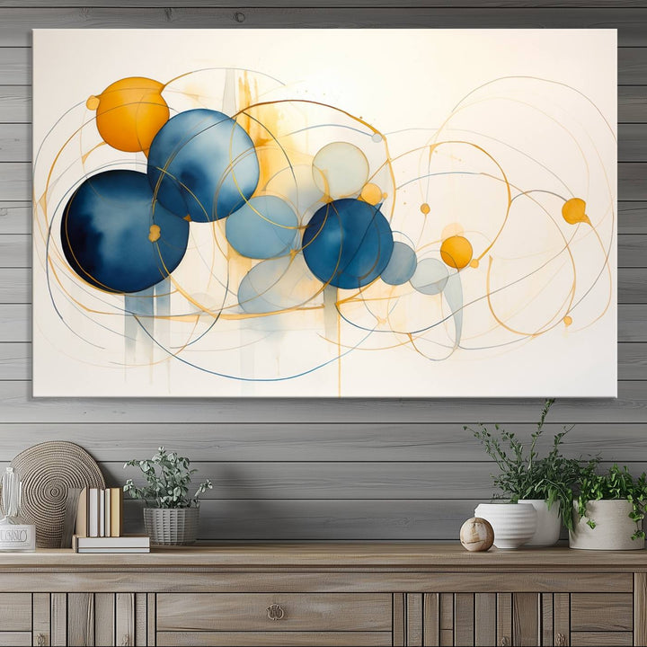 Modern decor: Geometric Blue Orange Abstract Wall Art Canvas Print.