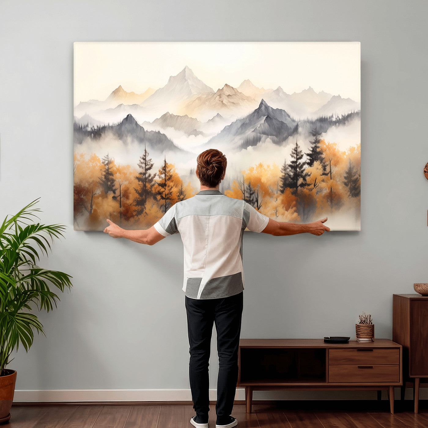 70049-MGV-CV-36X24 - Abstract Mountain Wall Art | Misty Mountain Forest and Mountains Canvas Print for Living Room,