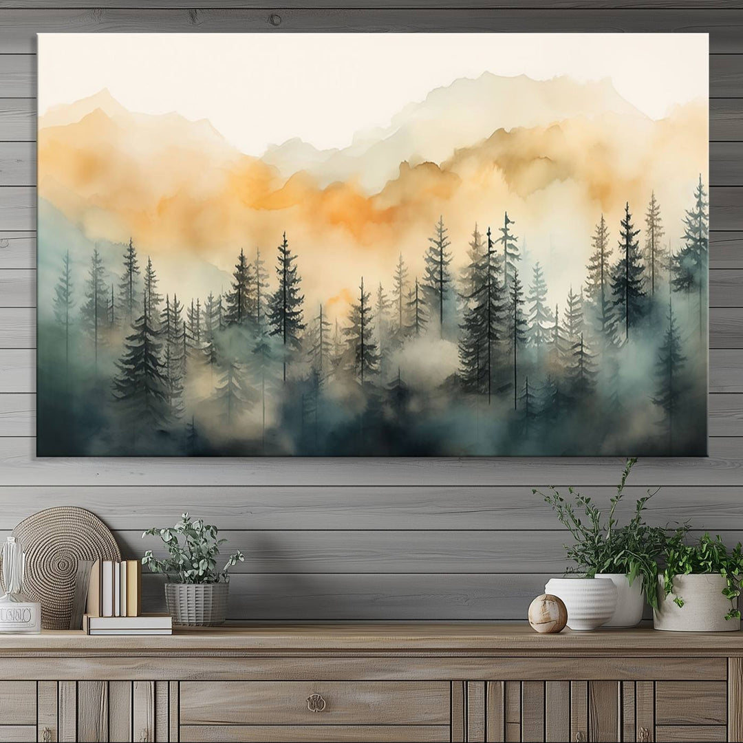 Abstract Forest Print - Mountain Wall Art showcasing a captivating design.