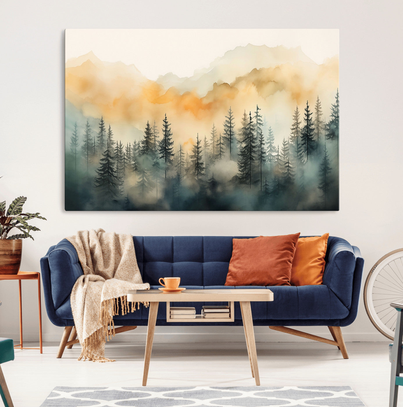 -Abstract Forest Print - Mountain Wall Art | Autumn Landscape Canvas Print for Living Room, Bedroom,