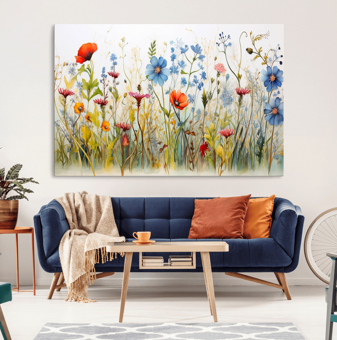 MGV-CV-36X24 - Colorful Wildflower Canvas Wall Art - Vibrant Floral Botanical Print, Bright Nature Decor for Living Room, Large 3 Panel Set, Ready to Hang
