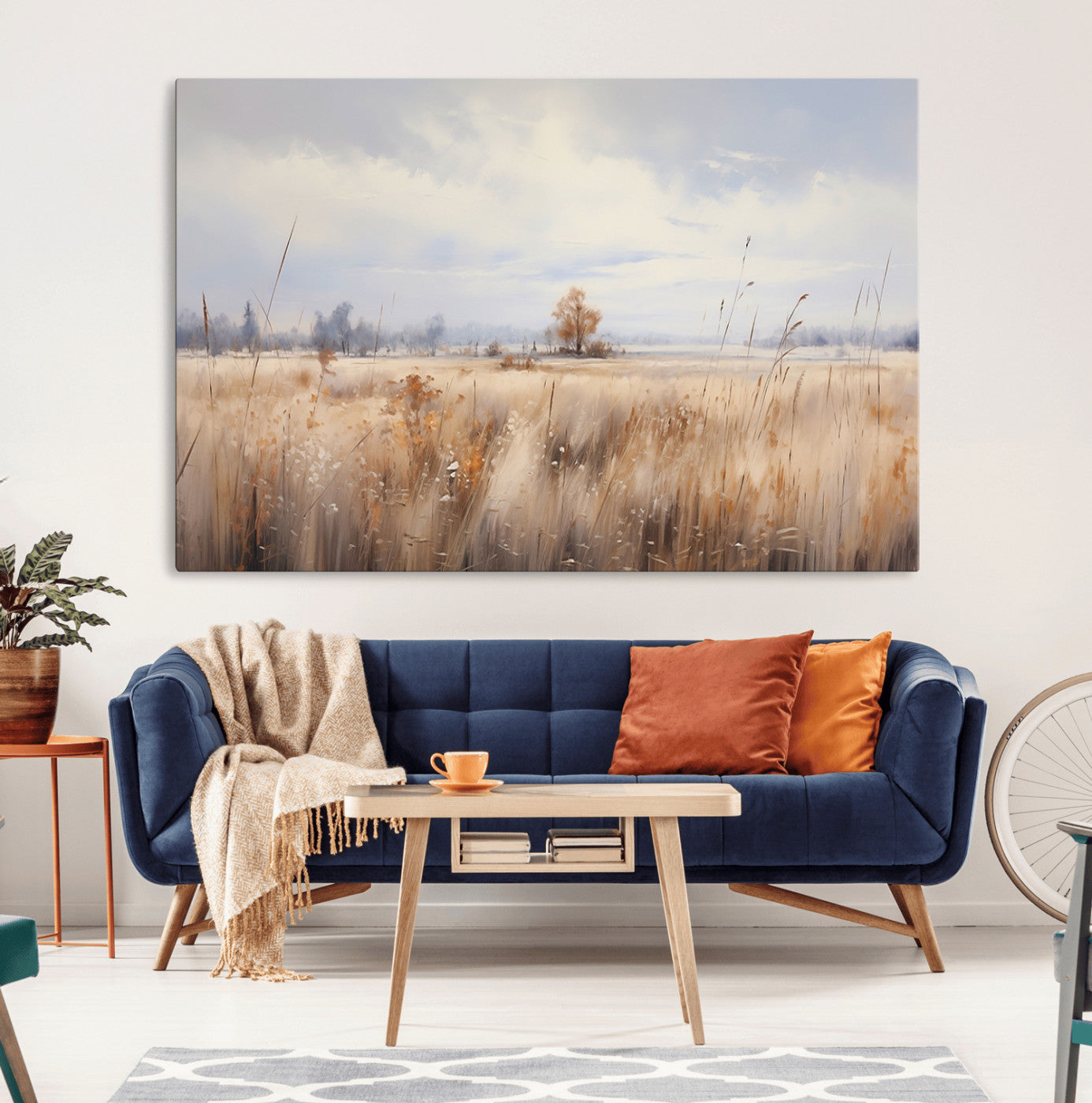 -Golden Fields Wall Art Print Canvas – Serene Landscape of Nature’s Tranquility in Minimalist for