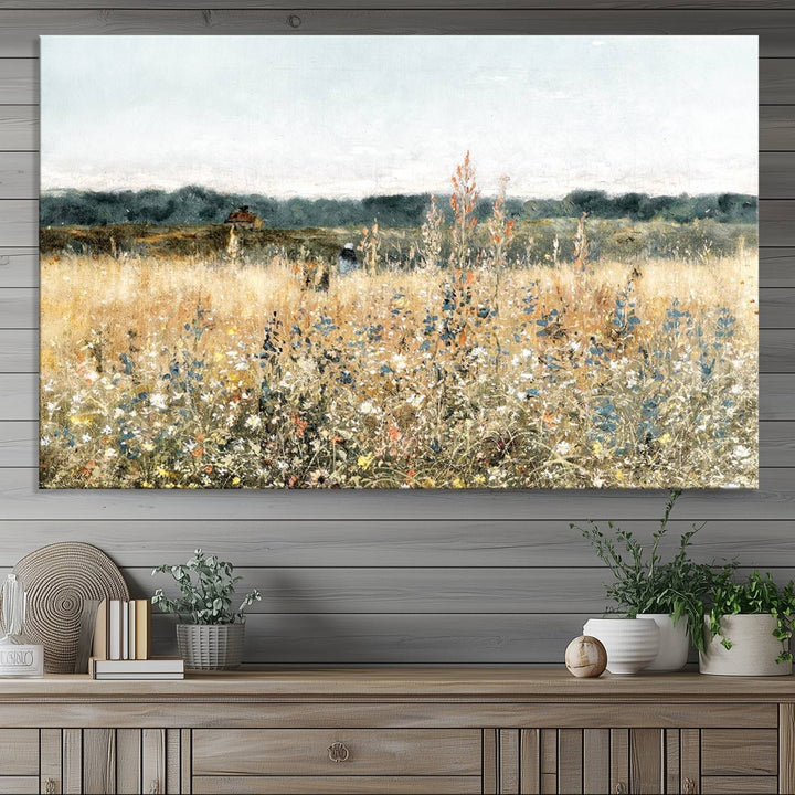 The Wildflower Field Wall Art adds a rustic touch to the space.