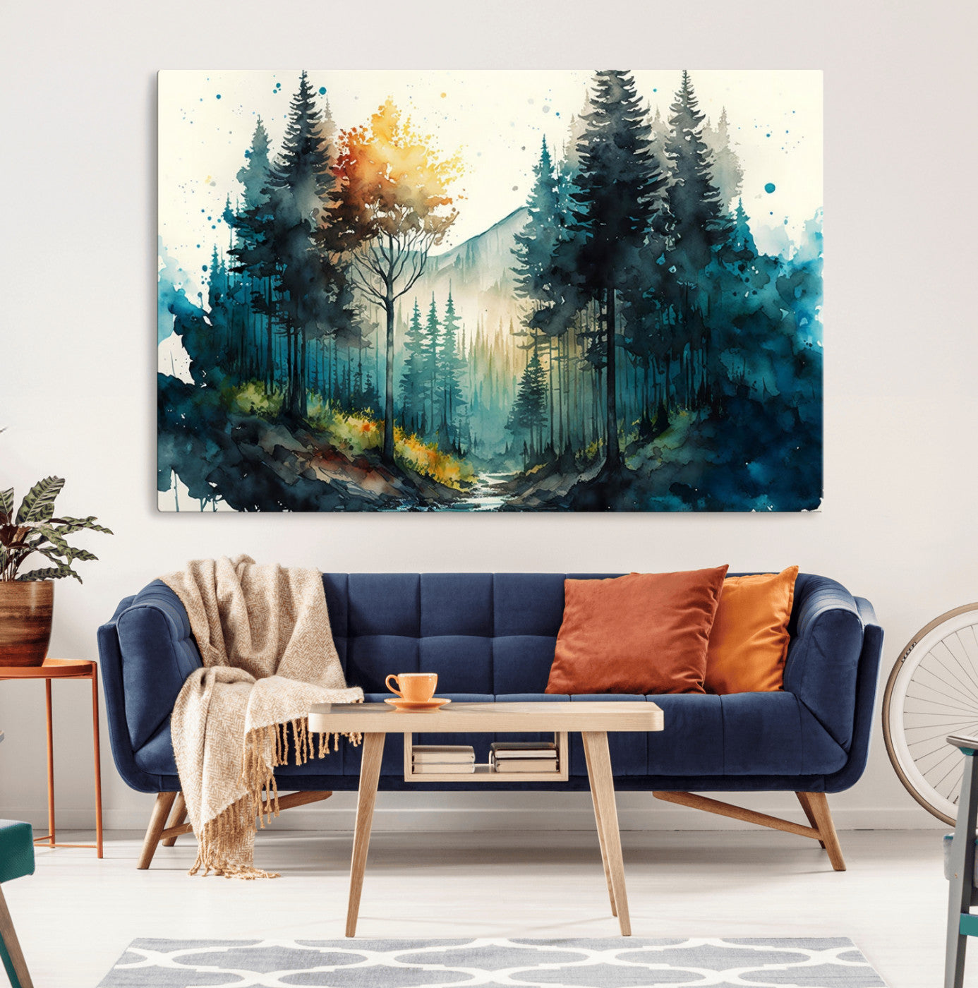 MGV-CV-36X24 - Watercolor Trees Forest Abstract Wall Art Canvas Print