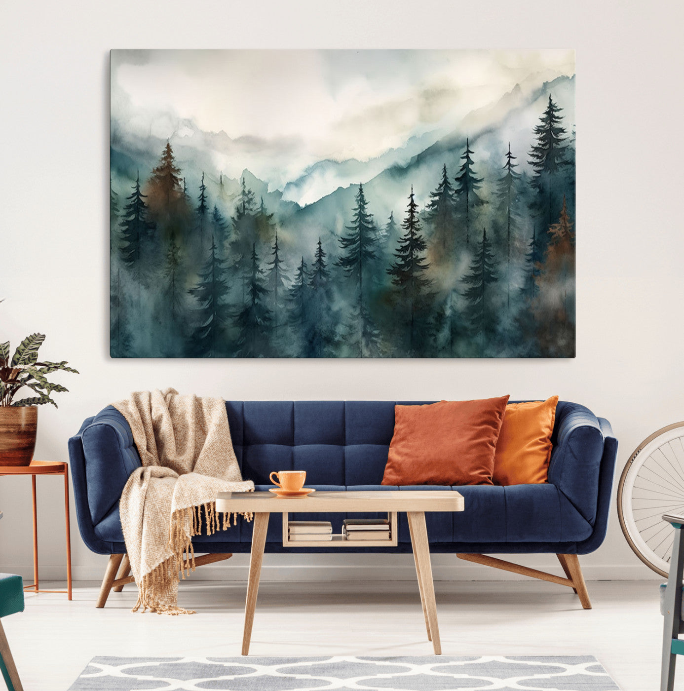 MGV-CV-36X24 - Serenity Forest Wall Art Canvas | Foggy Mountain Landscape Canvas Print for Living Room or Office | Nature-Inspired Woodland Decor