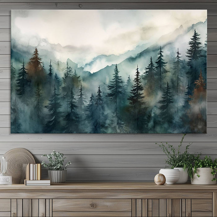 Serenity Forest Wall Art Canvas above the table adds a nature-inspired vibe to the space.