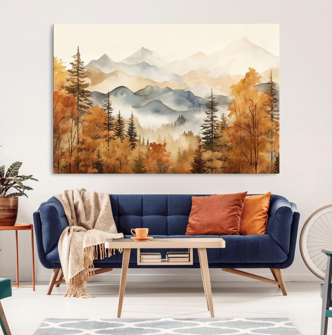 MGV-CV-36X24 - Golden Autumn Forest Wall Art | Mountain Landscape Canvas Print for Living Room or Bedroom | Large Wall Decor with Nature-Inspired Design
