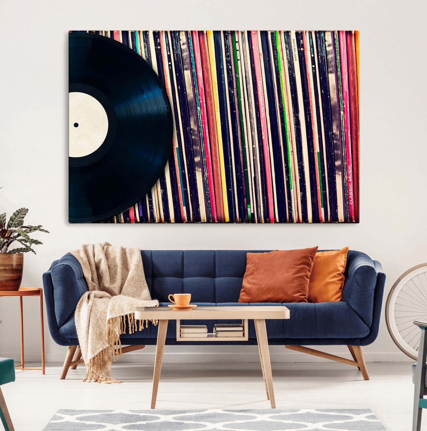 MGV-CV-36X24 - Vinyl Record and Album Collection Canvas Wall Art - Retro Music Decor for Living Room, Vintage Vinyl Lover’s Set