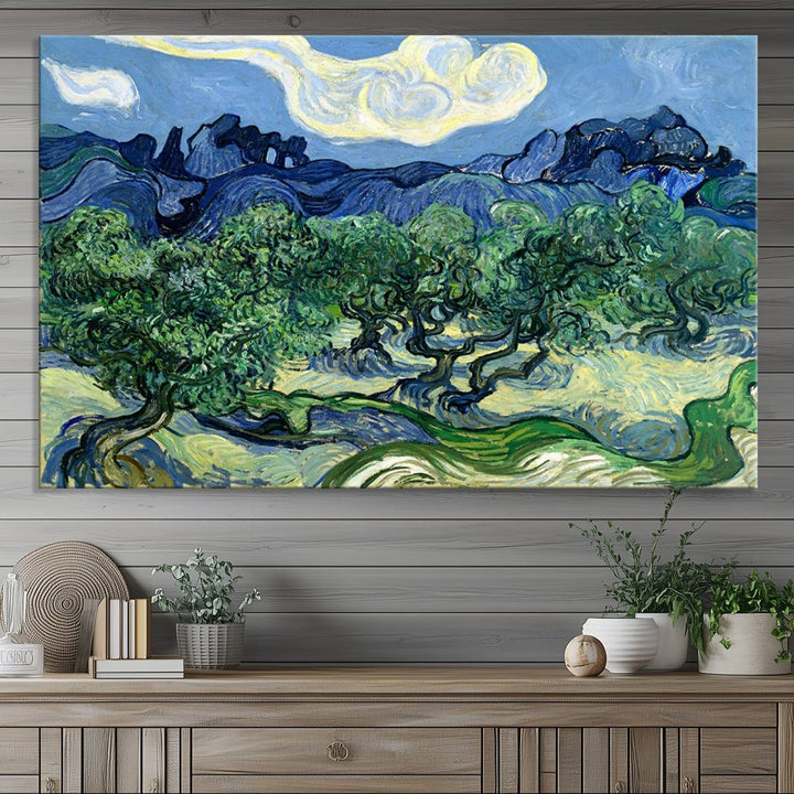 A museum-quality Olive Trees Van Gogh wall art canvas print, ready to hang.