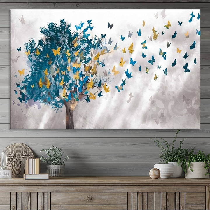 The modern dining room features Tree Butterfly Abstract Wall Art, adding a touch of nature-inspired decor.