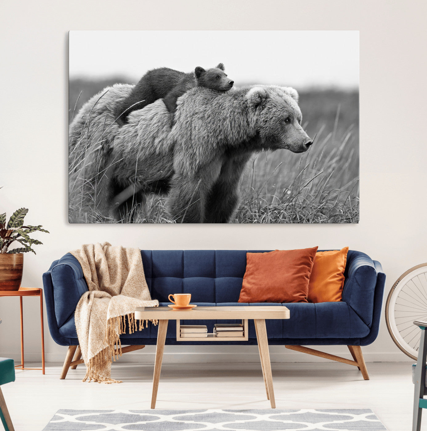 76338-MGV-CV-36X24-Bear and Cub Wall Art Canvas | 399 Bear Cub Wildlife-Inspired Animal Art for Living Room or Office |